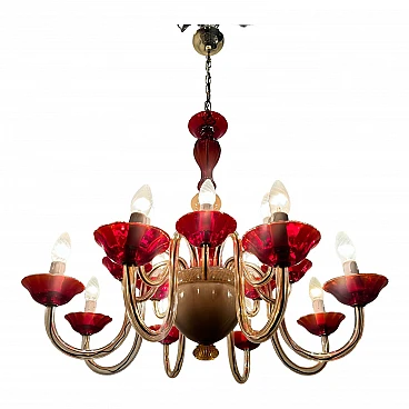 Venetian chandelier in ruby red Murano glass, 1980s