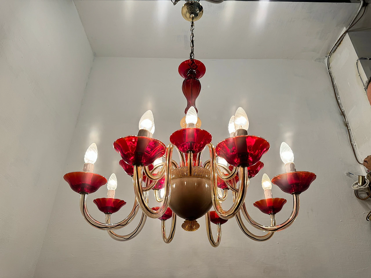 Venetian chandelier in ruby red Murano glass, 1980s 2