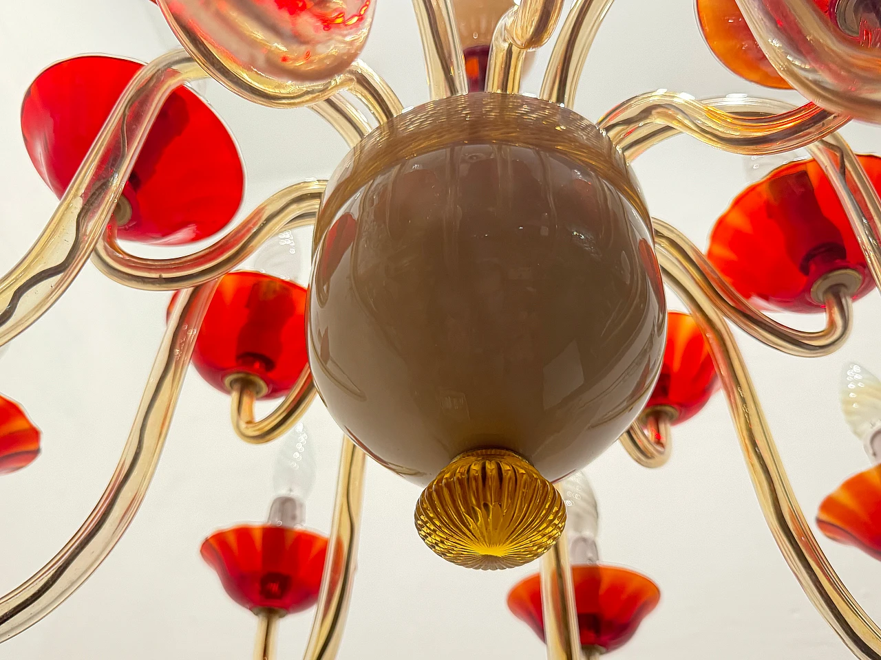 Venetian chandelier in ruby red Murano glass, 1980s 4