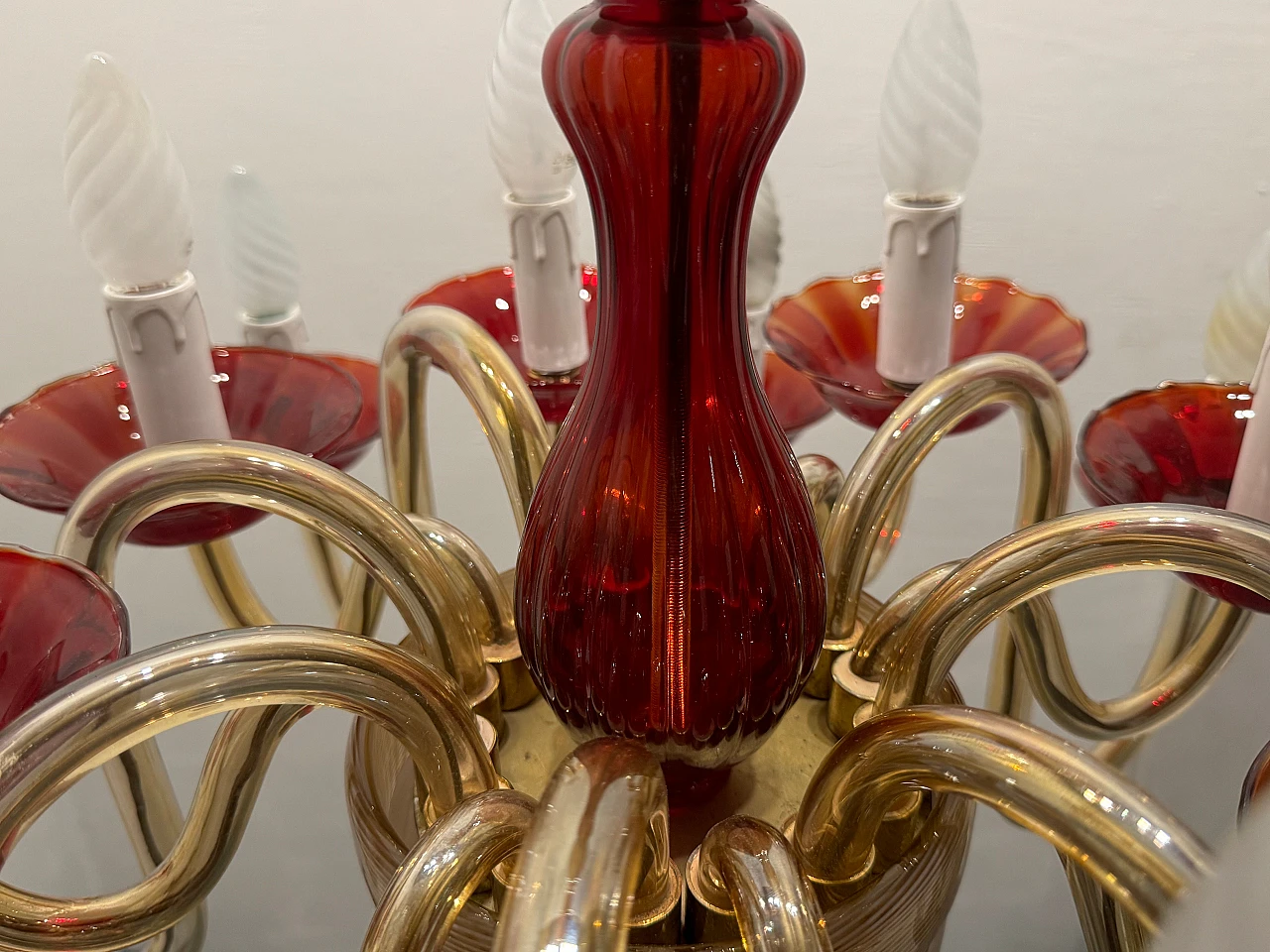 Venetian chandelier in ruby red Murano glass, 1980s 7