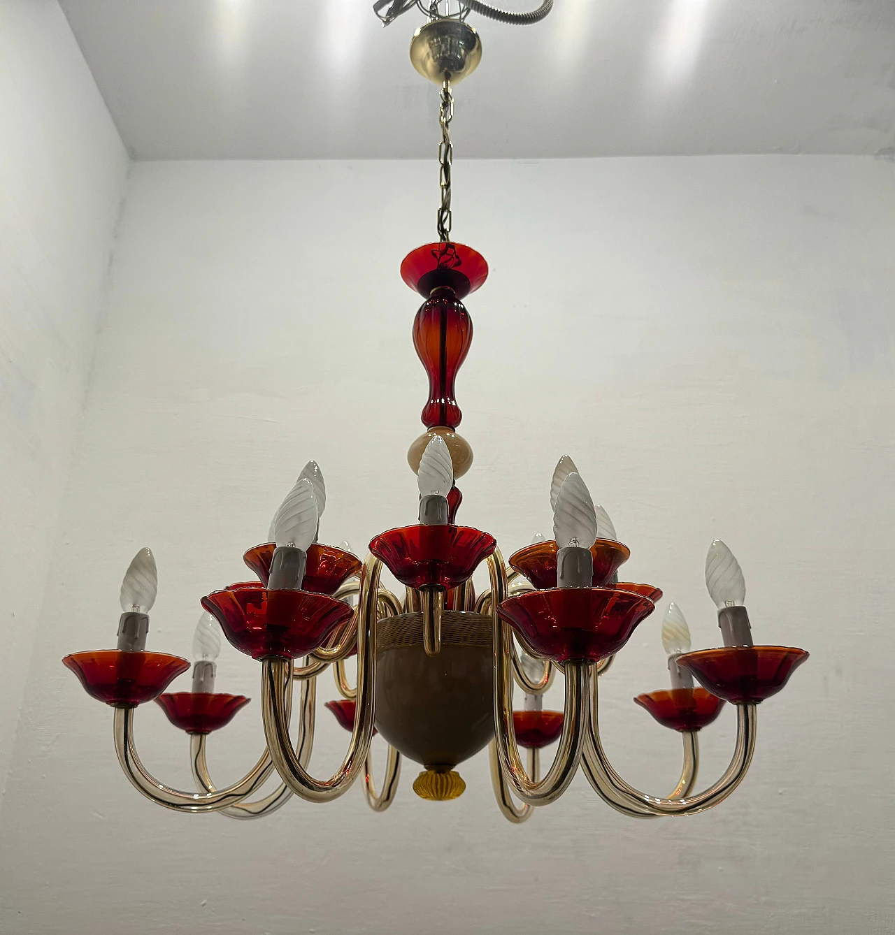 Venetian chandelier in ruby red Murano glass, 1980s 9