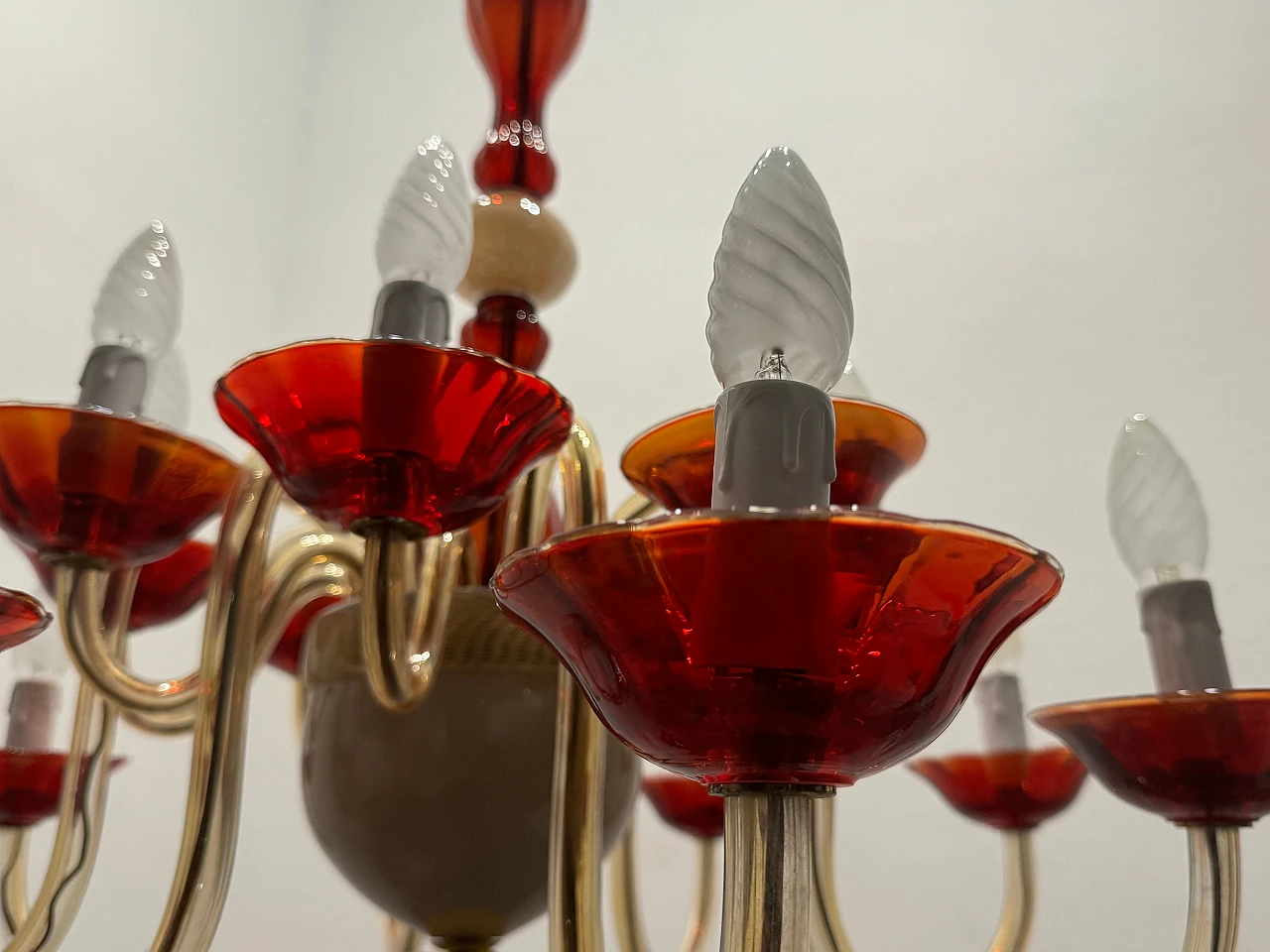 Venetian chandelier in ruby red Murano glass, 1980s 10