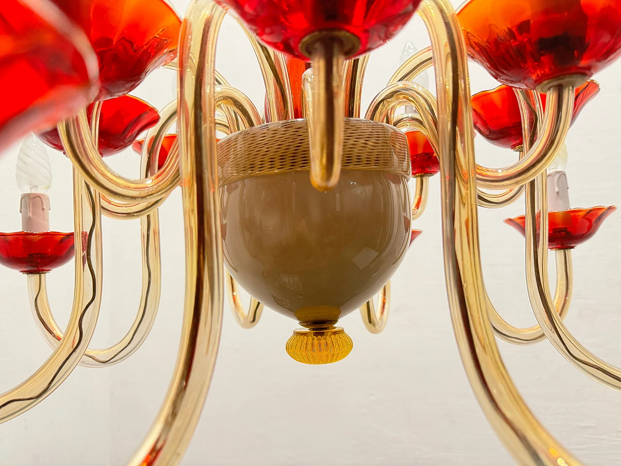 Venetian chandelier in ruby red Murano glass, 1980s 11