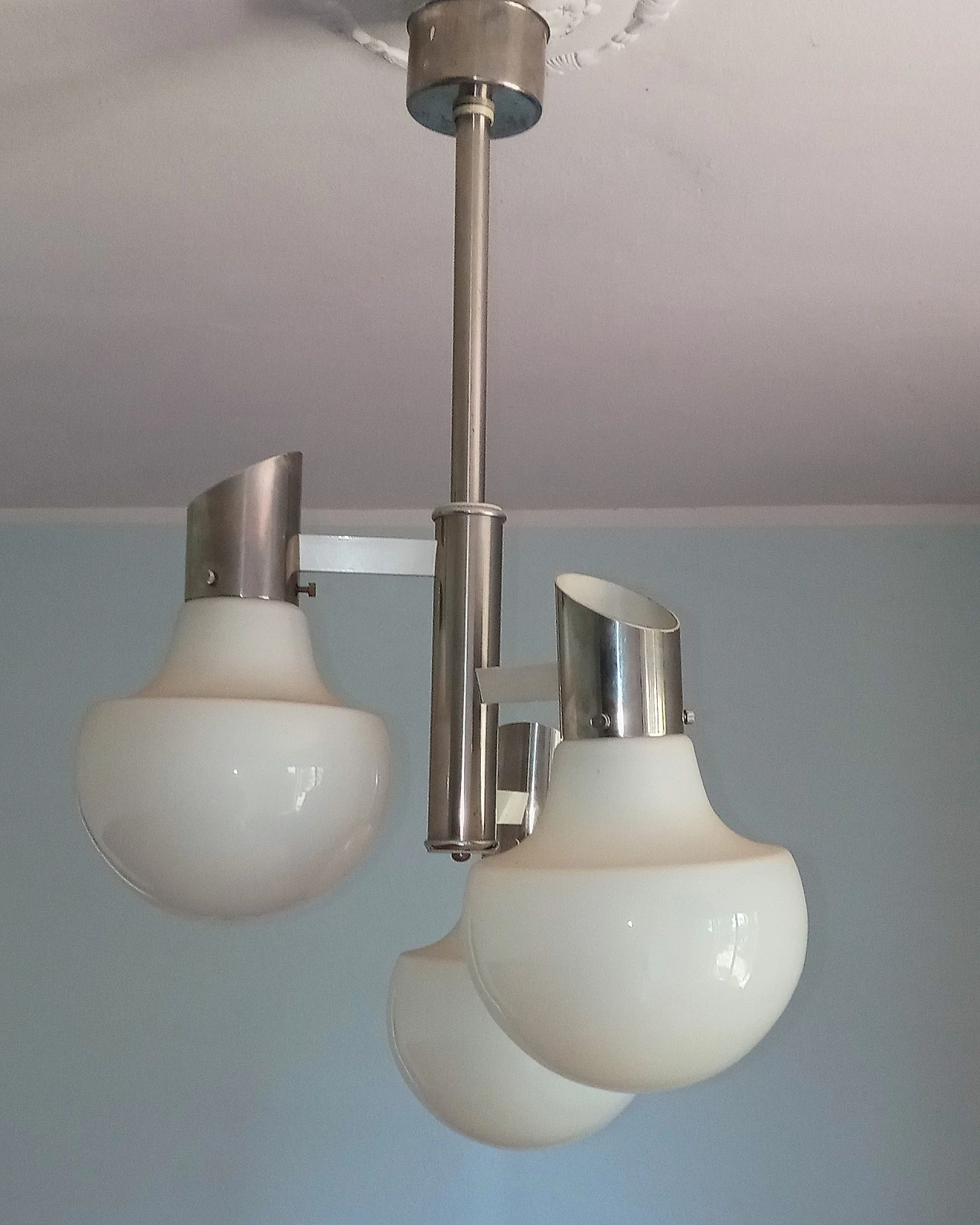 Lampadario in acciaio cromato e vetro in stile Sciolari, anni '60 2