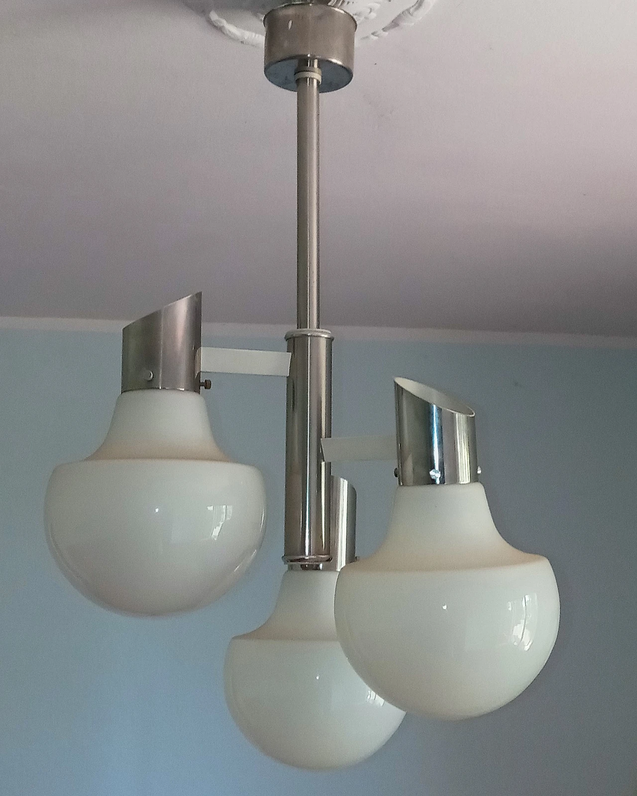 Lampadario in acciaio cromato e vetro in stile Sciolari, anni '60 3