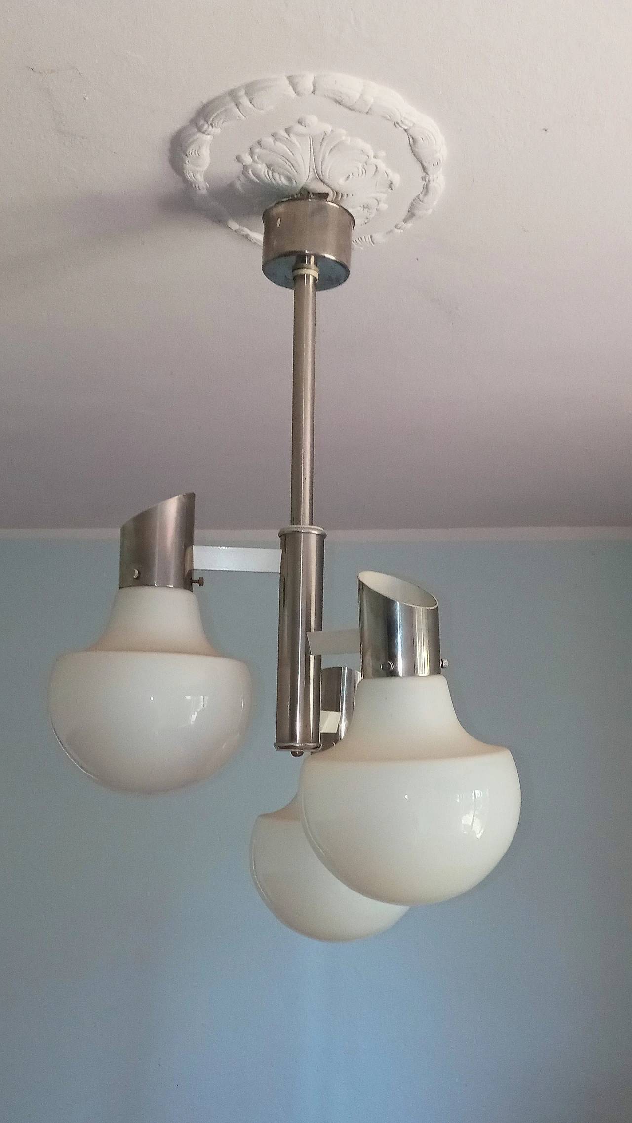 Lampadario in acciaio cromato e vetro in stile Sciolari, anni '60 6