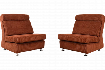 Pair of modular armchairs in brown courdroy & metal, 1970s