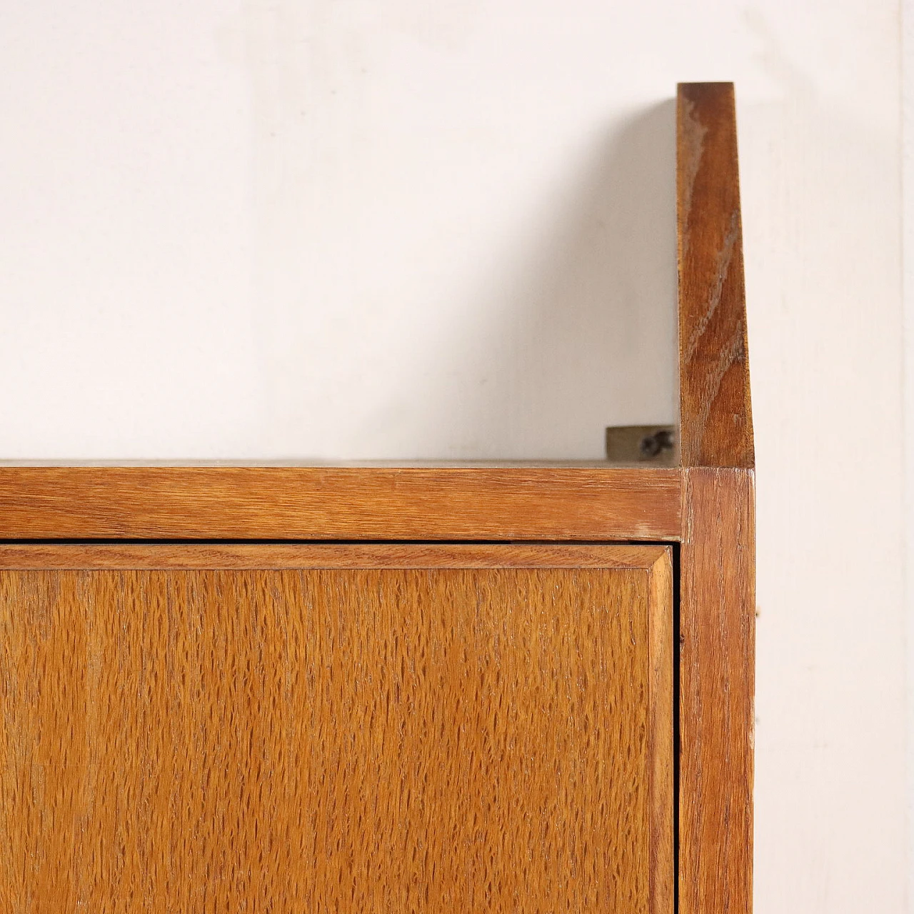 Oak veneered wooden sideboard with sliding doors and open compartments, 1950s 5