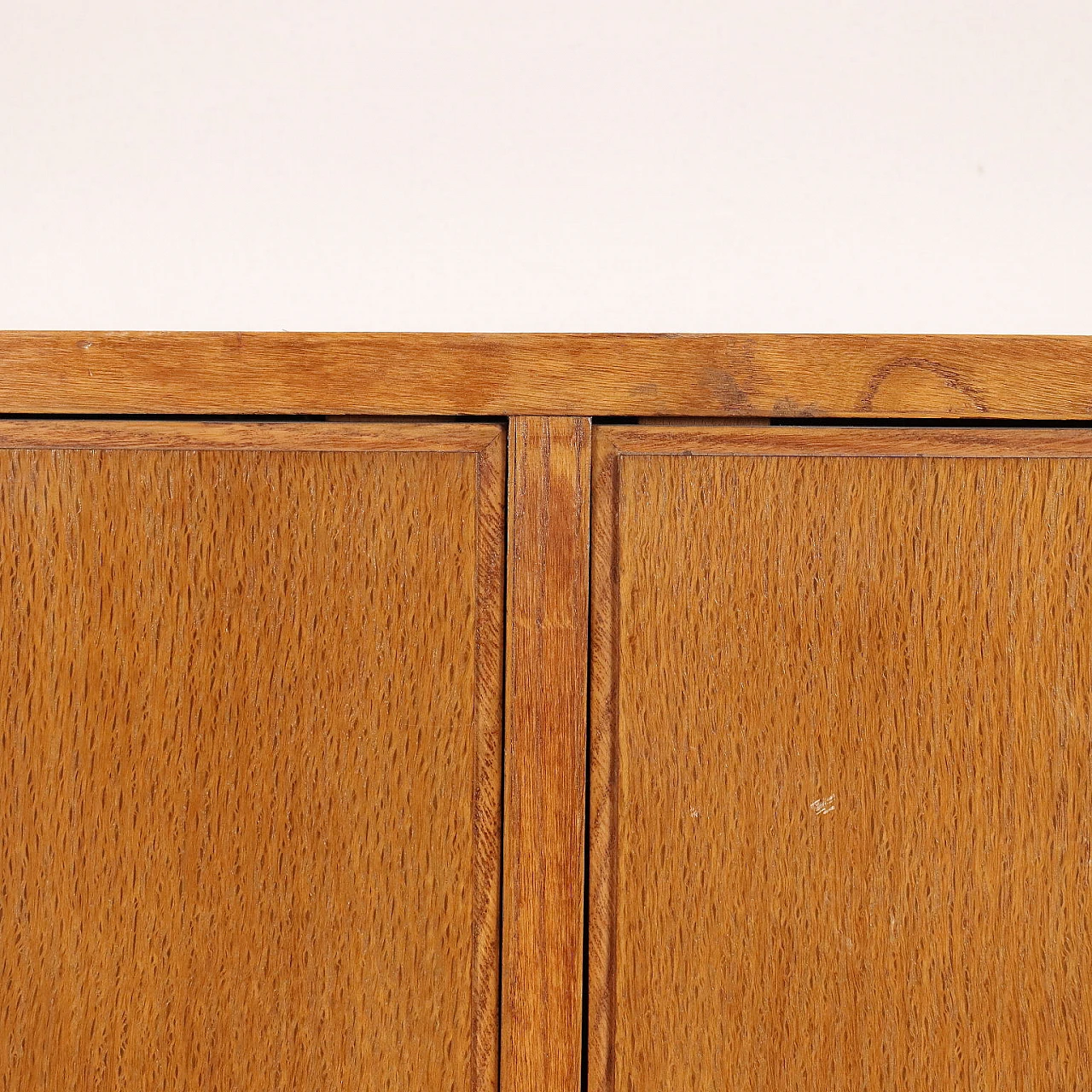 Oak veneered wooden sideboard with sliding doors and open compartments, 1950s 6