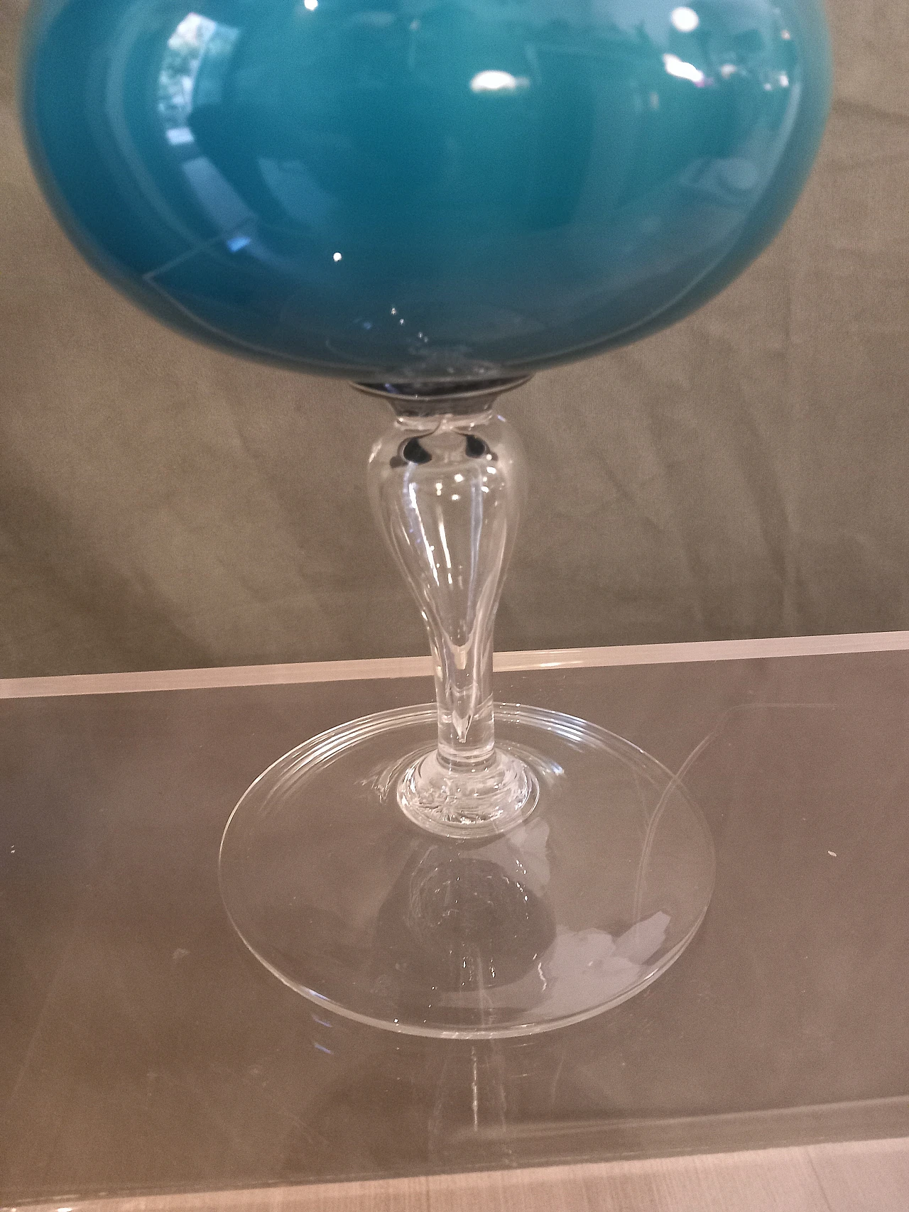 Flower holder in light blue opaline glass, 70s 3