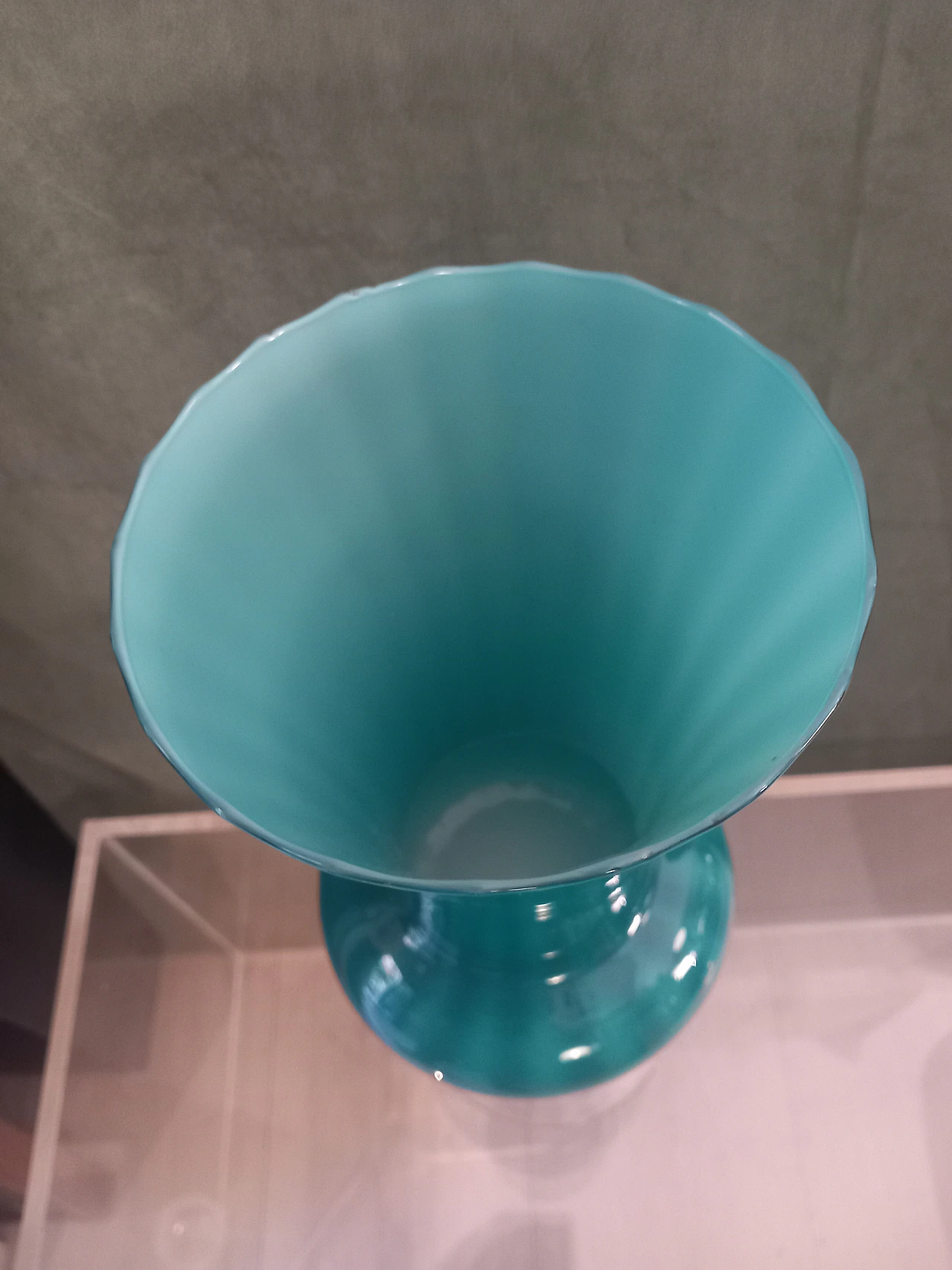 Flower holder in light blue opaline glass, 70s 4