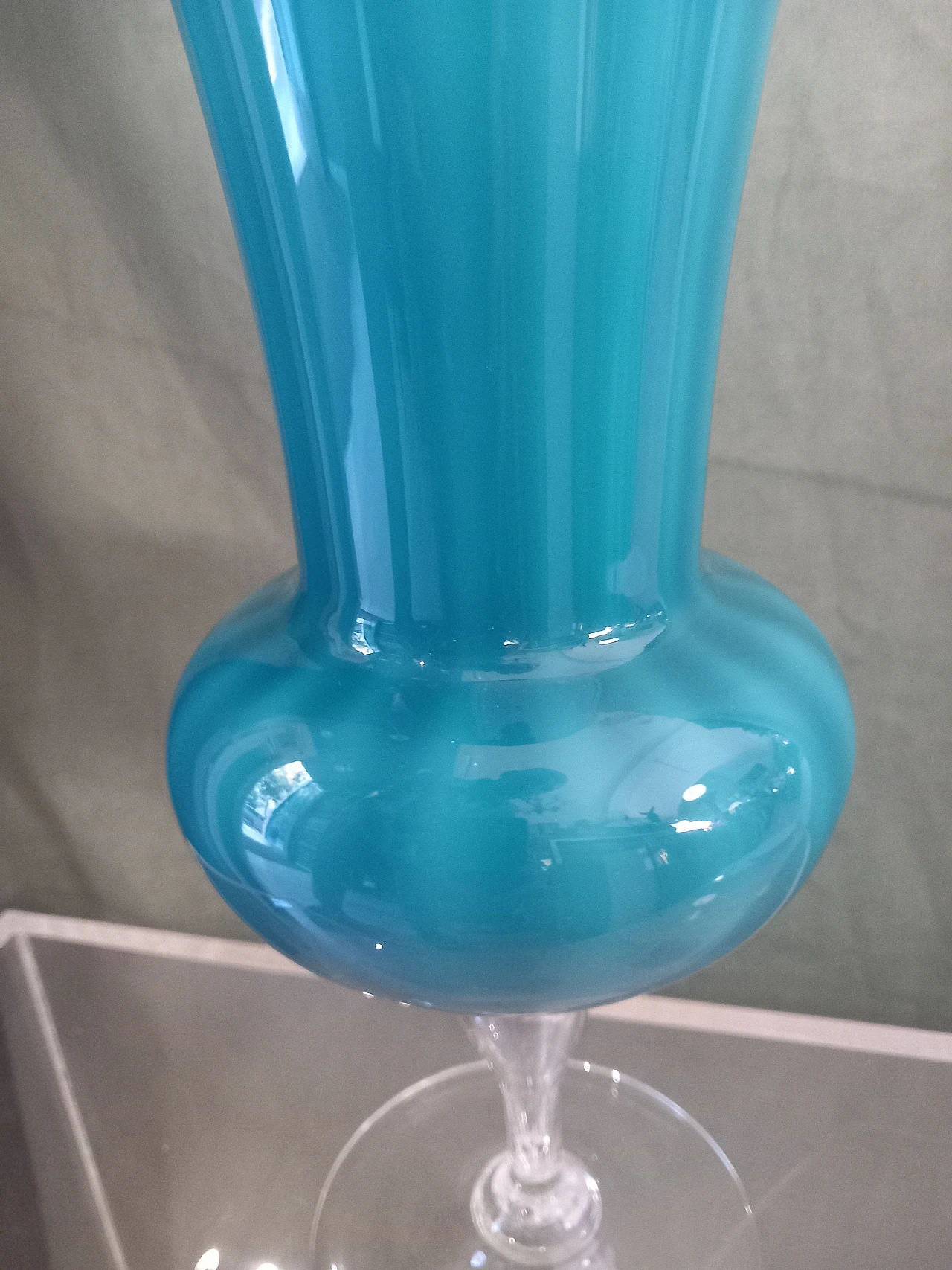 Flower holder in light blue opaline glass, 70s 5