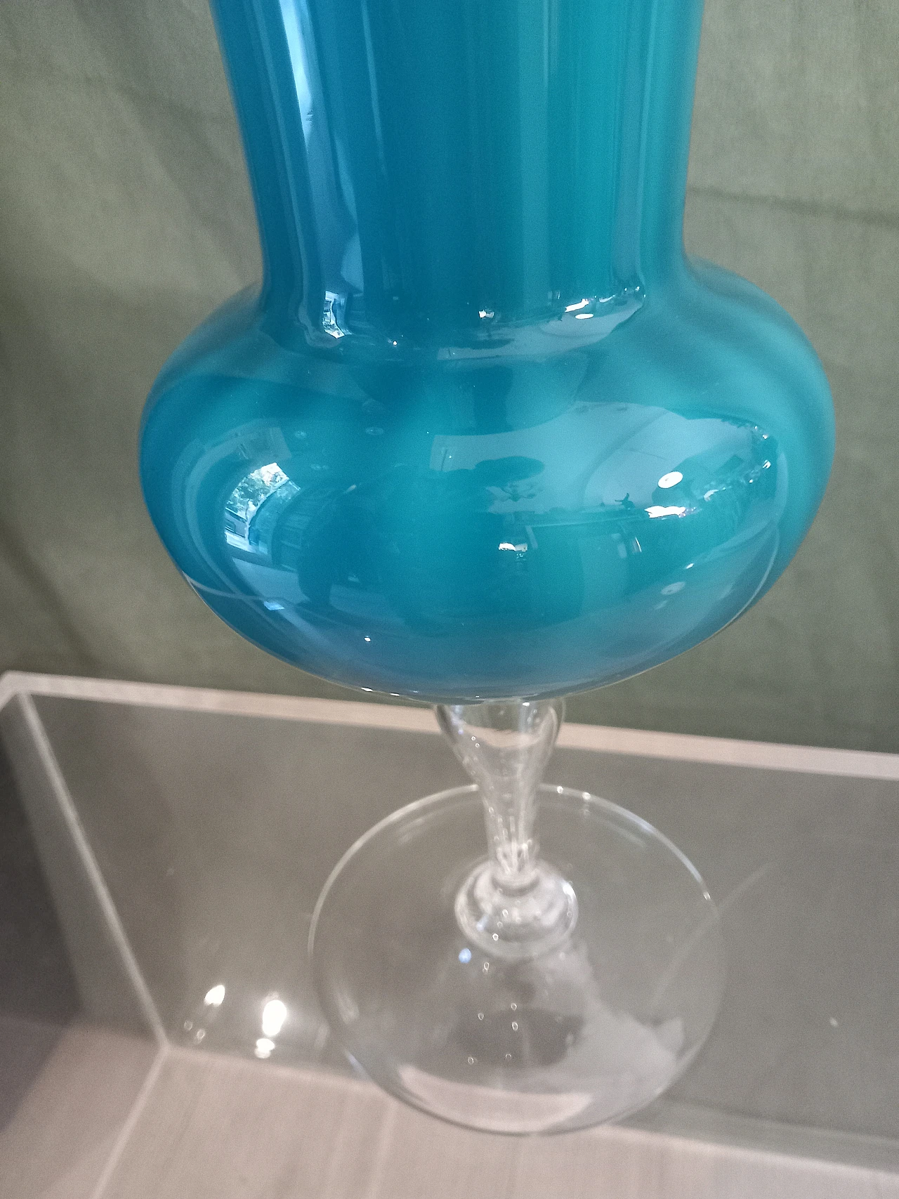 Flower holder in light blue opaline glass, 70s 6