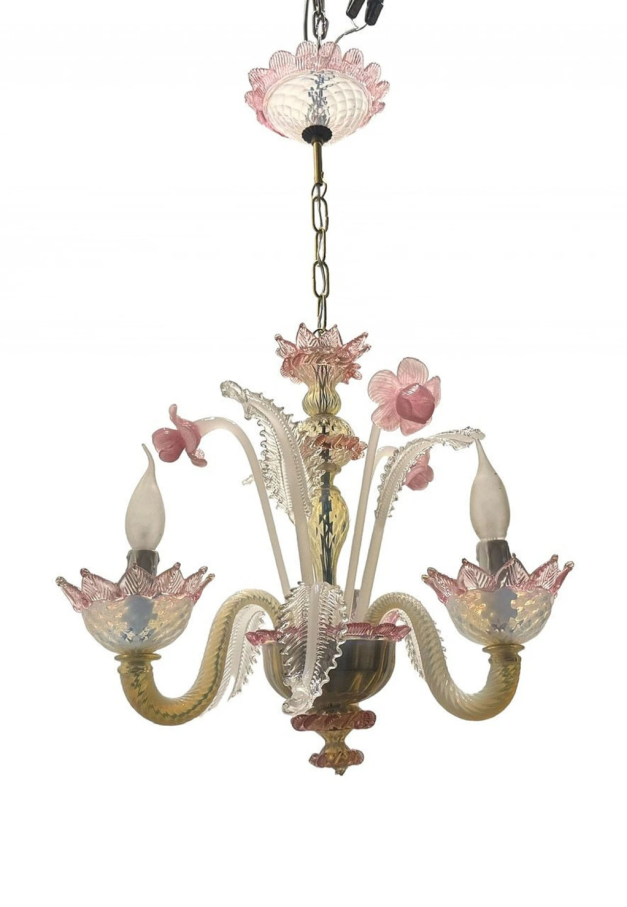 Venetian pink opalescent Murano glass chandelier, 1960s 1