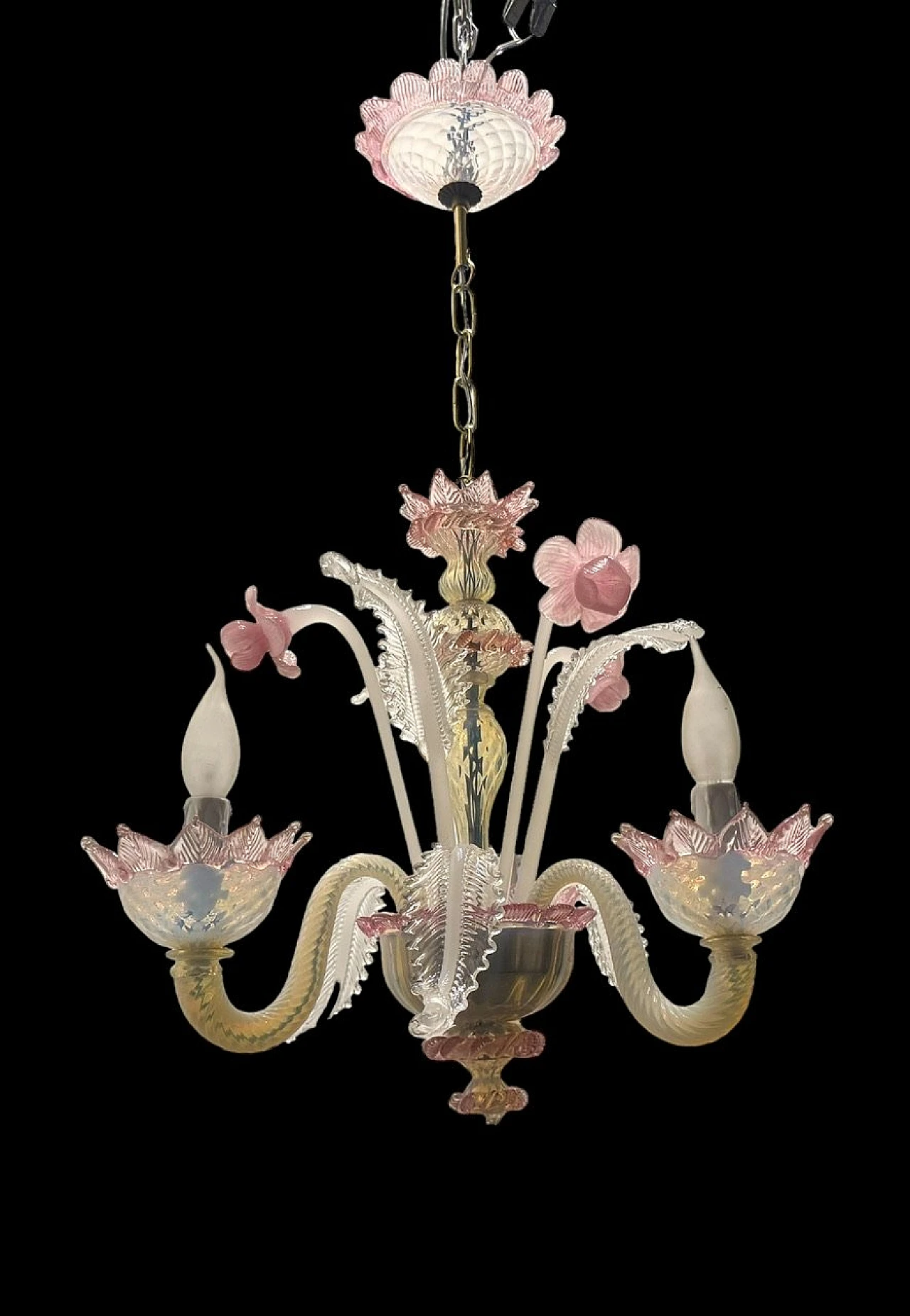 Venetian pink opalescent Murano glass chandelier, 1960s 11