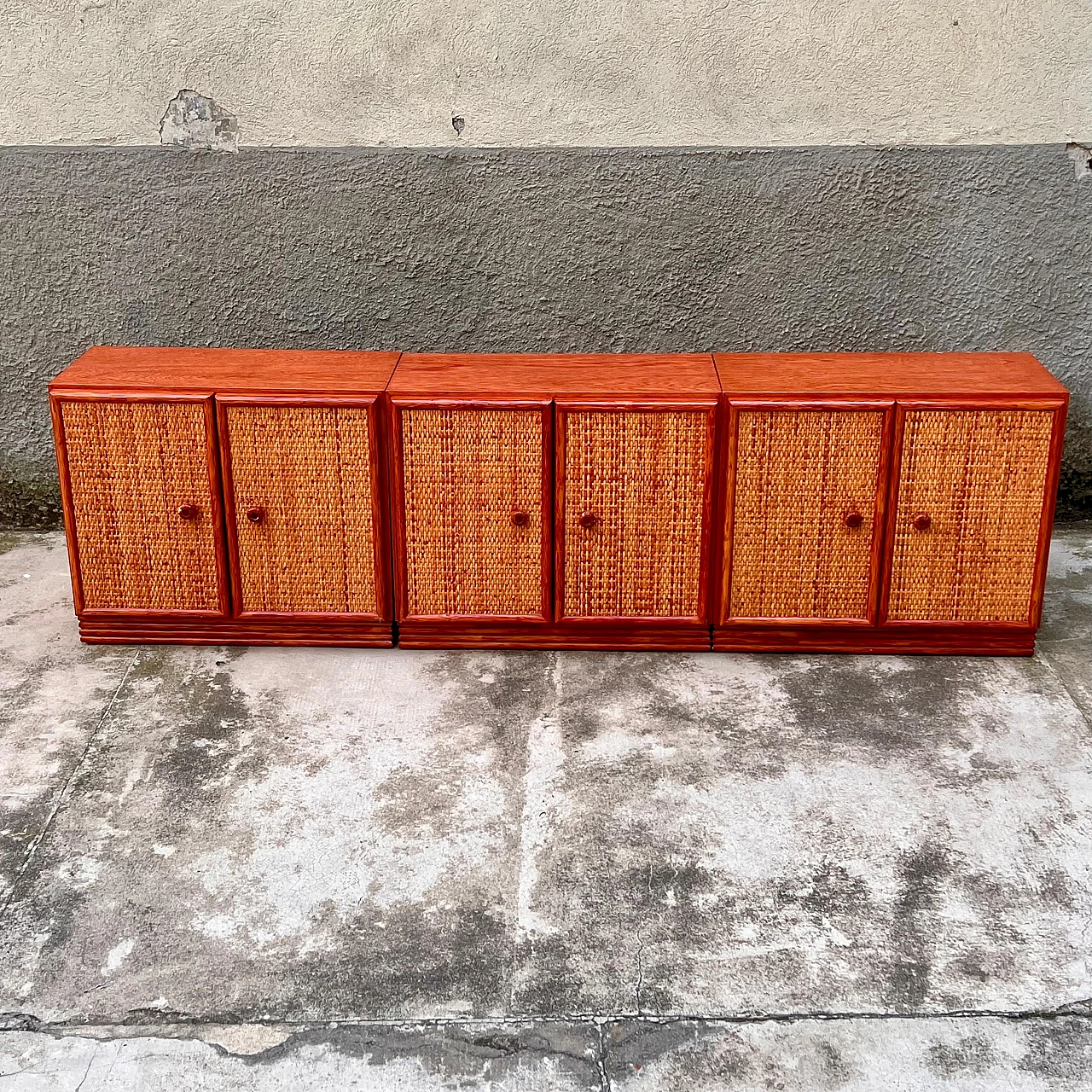 Wood and rattan cabinet by Maugrion for Roche Bobois, 1980s 2