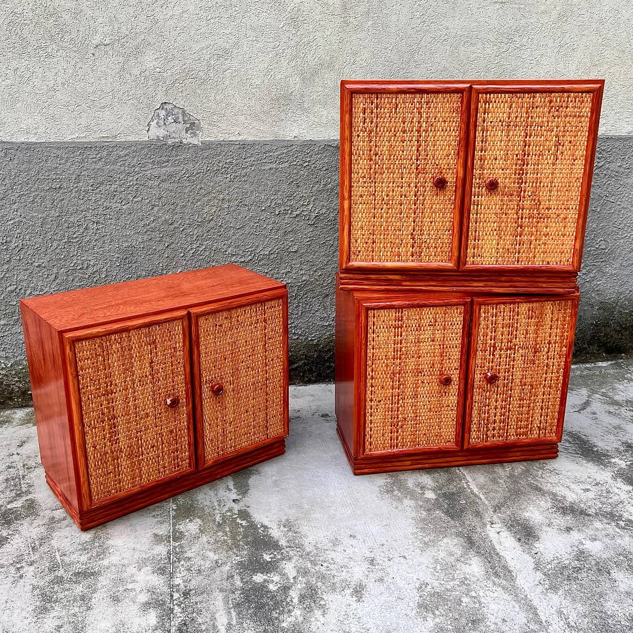 Wood and rattan cabinet by Maugrion for Roche Bobois, 1980s 5