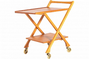 Carrello di servizio pieghevole in teak, anni '60