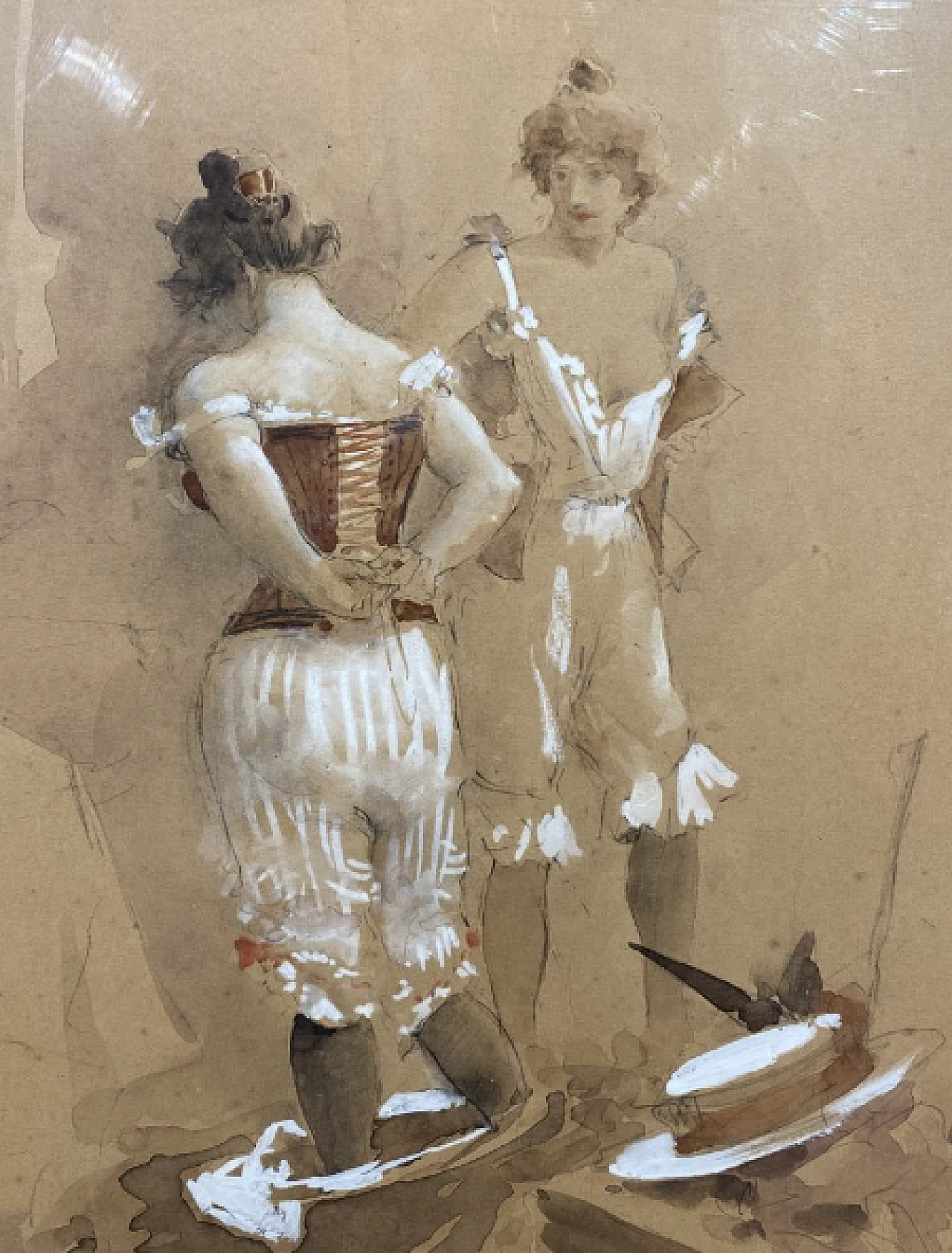 A. Callet, Couple of young people in déshabillé, mixed media drawing 5