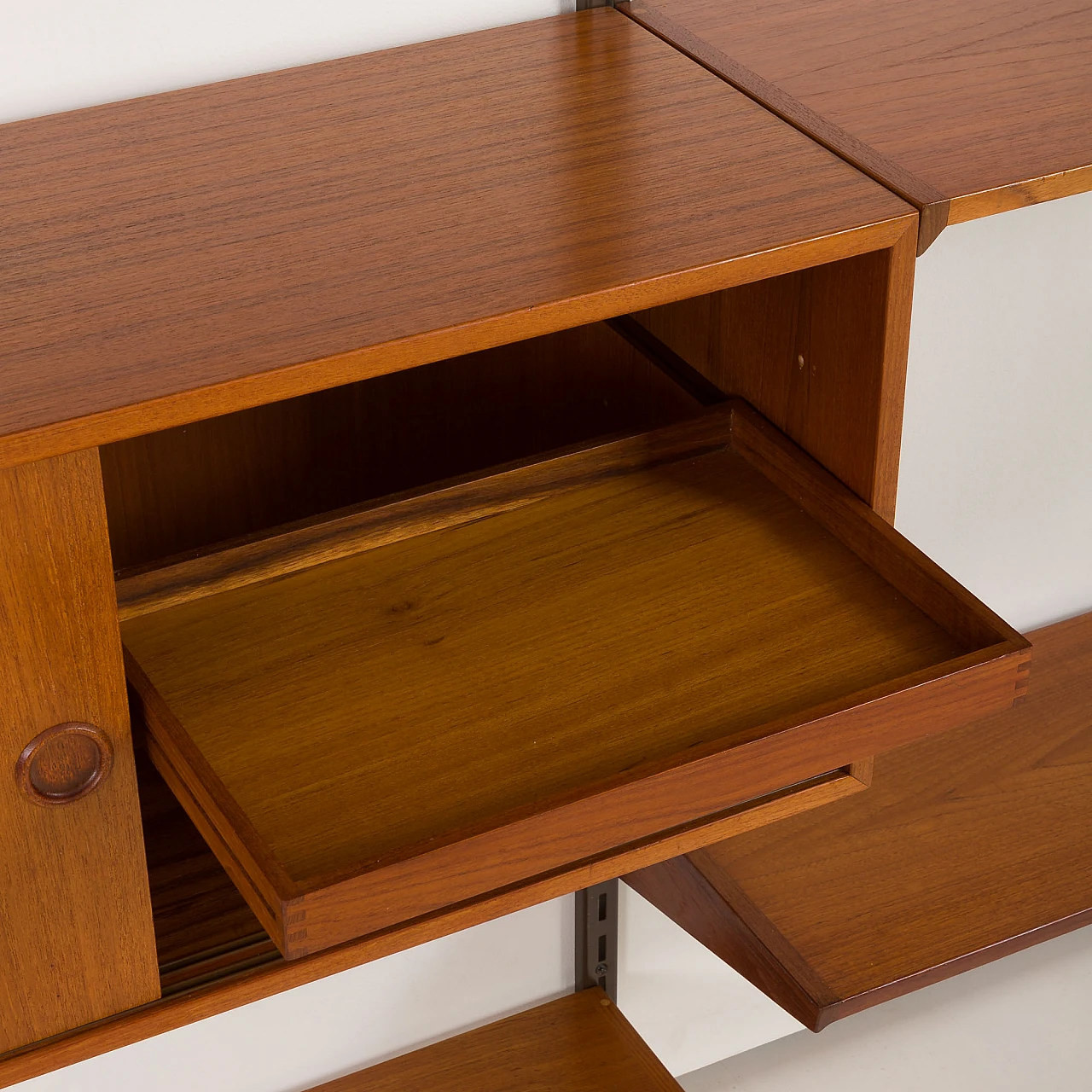 Four-bay teak wall unit by K. Kristiansen for FM Mobler, 1960s 9