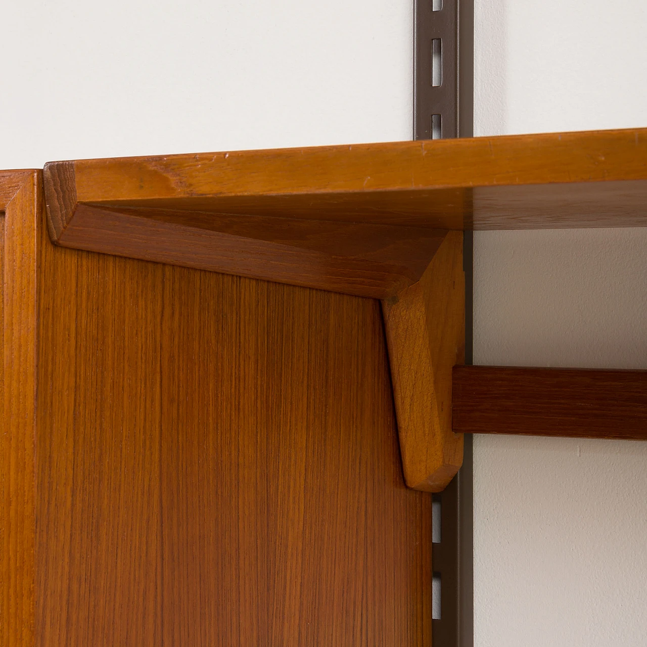 Four-bay teak wall unit by K. Kristiansen for FM Mobler, 1960s 11