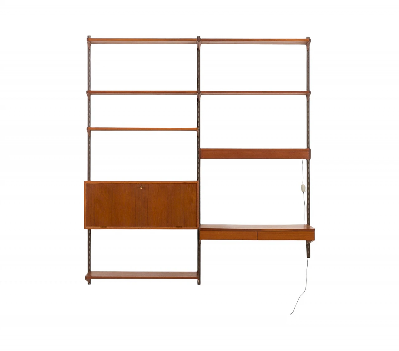 Teak wall unit with desk and lamp by K. Kristiansen, 1960s 23