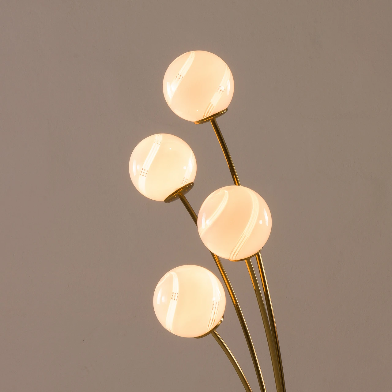 Floor lamp in brass with four Murano glass globes, 1970s 3