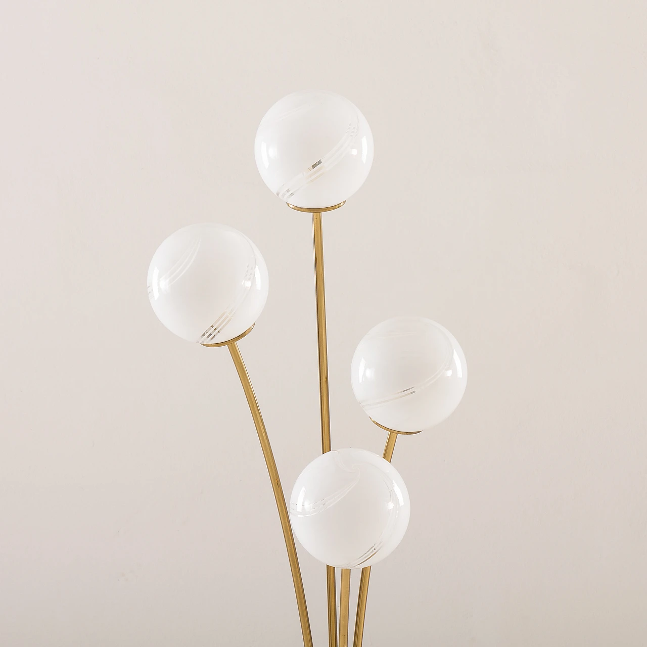 Floor lamp in brass with four Murano glass globes, 1970s 7