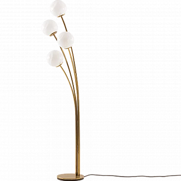 Floor lamp in brass with four Murano glass globes, 1970s