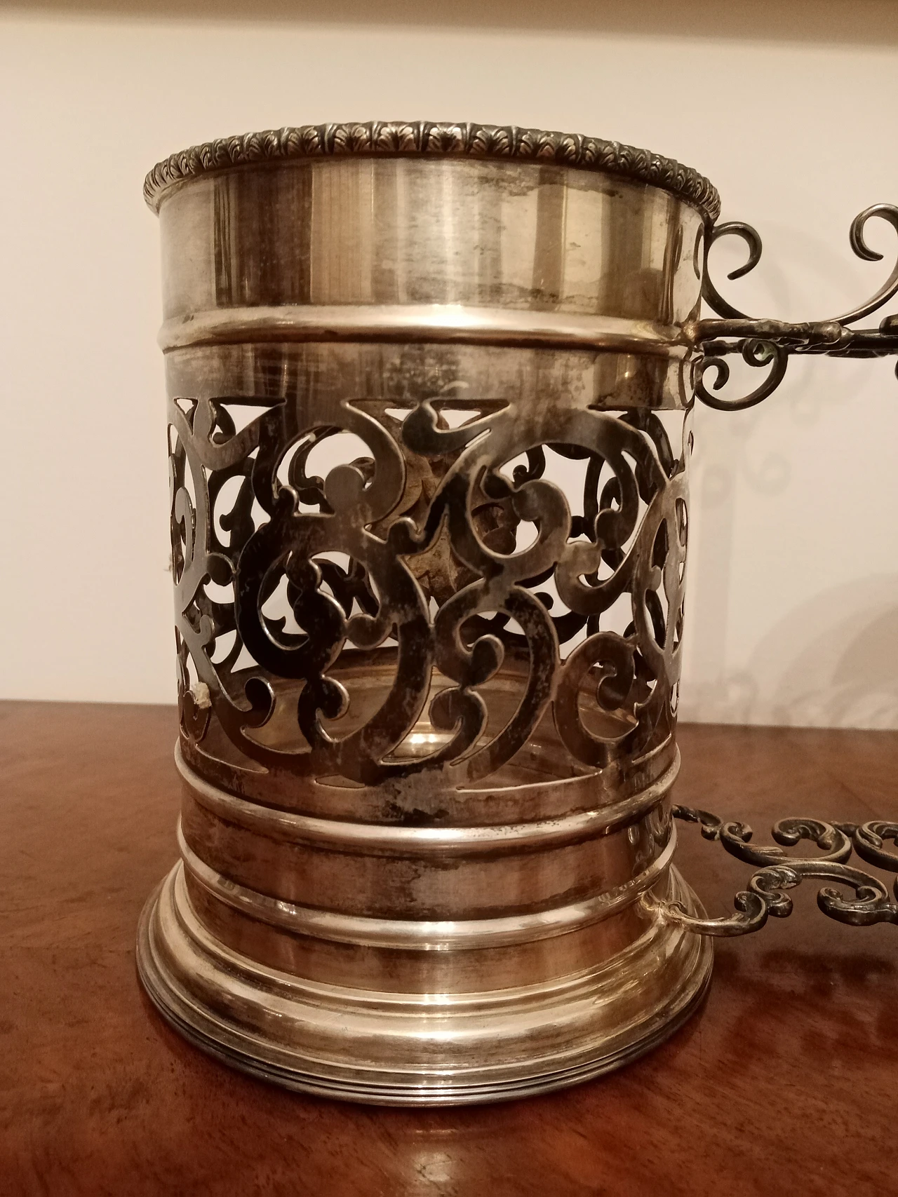 800 century silver bottle rack with two baskets, 1950s 2