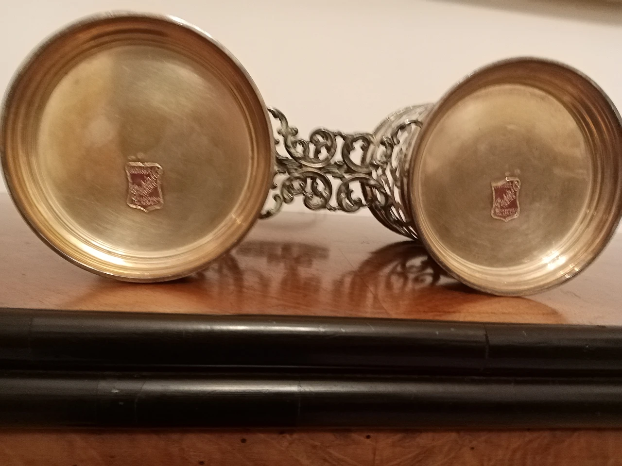 800 century silver bottle rack with two baskets, 1950s 12