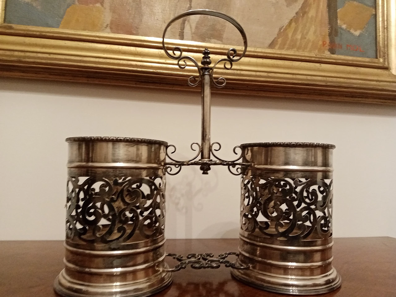 800 century silver bottle rack with two baskets, 1950s 14