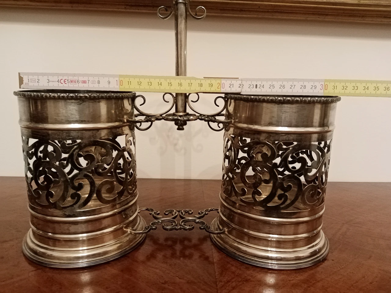 800 century silver bottle rack with two baskets, 1950s 16