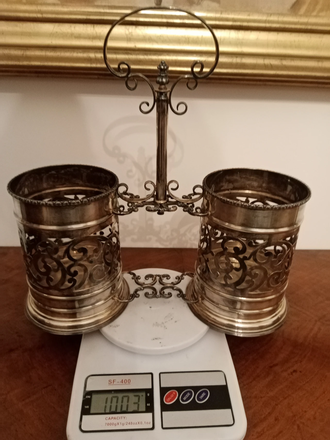 800 century silver bottle rack with two baskets, 1950s 18