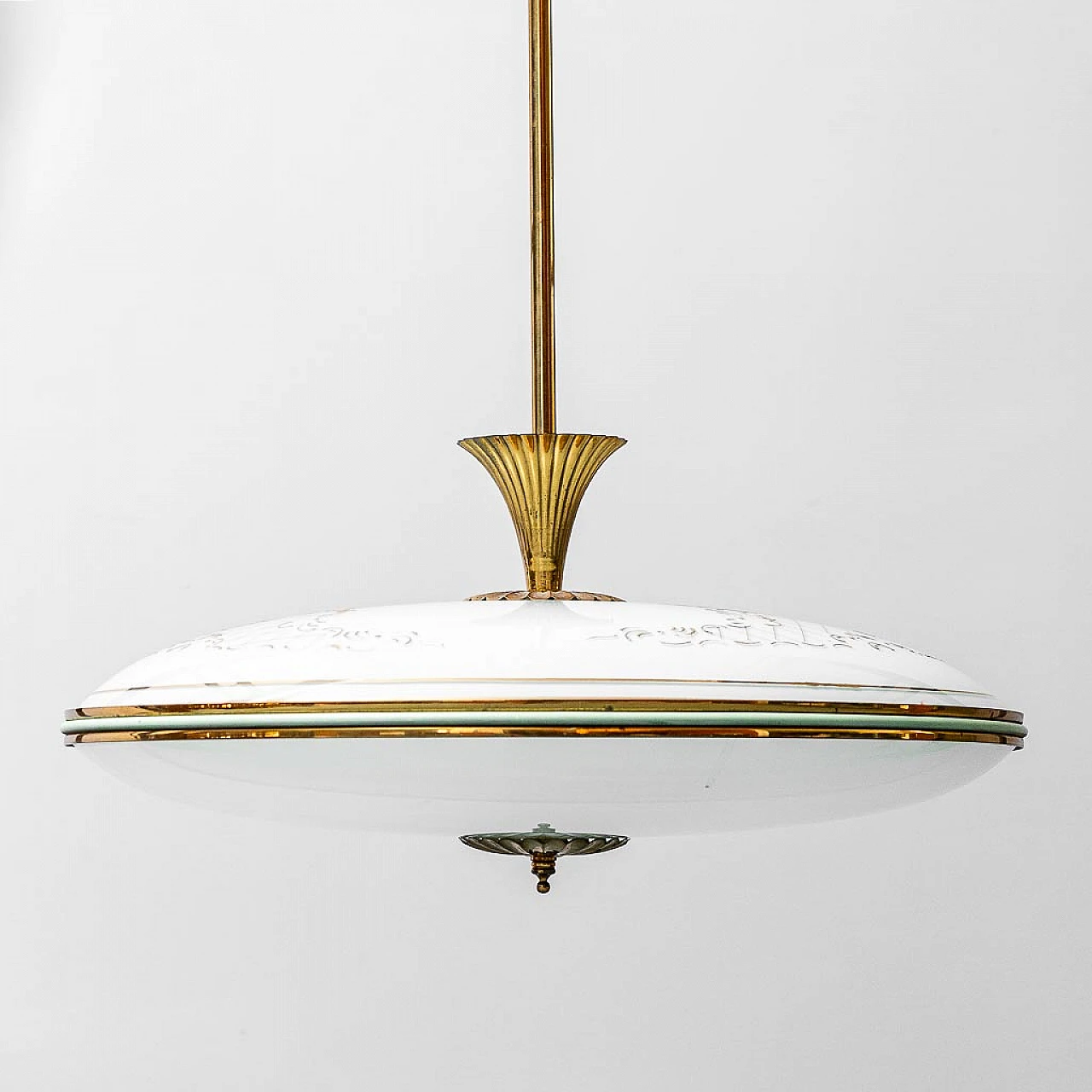 Circular glass and brass chandelier, 1950s 3