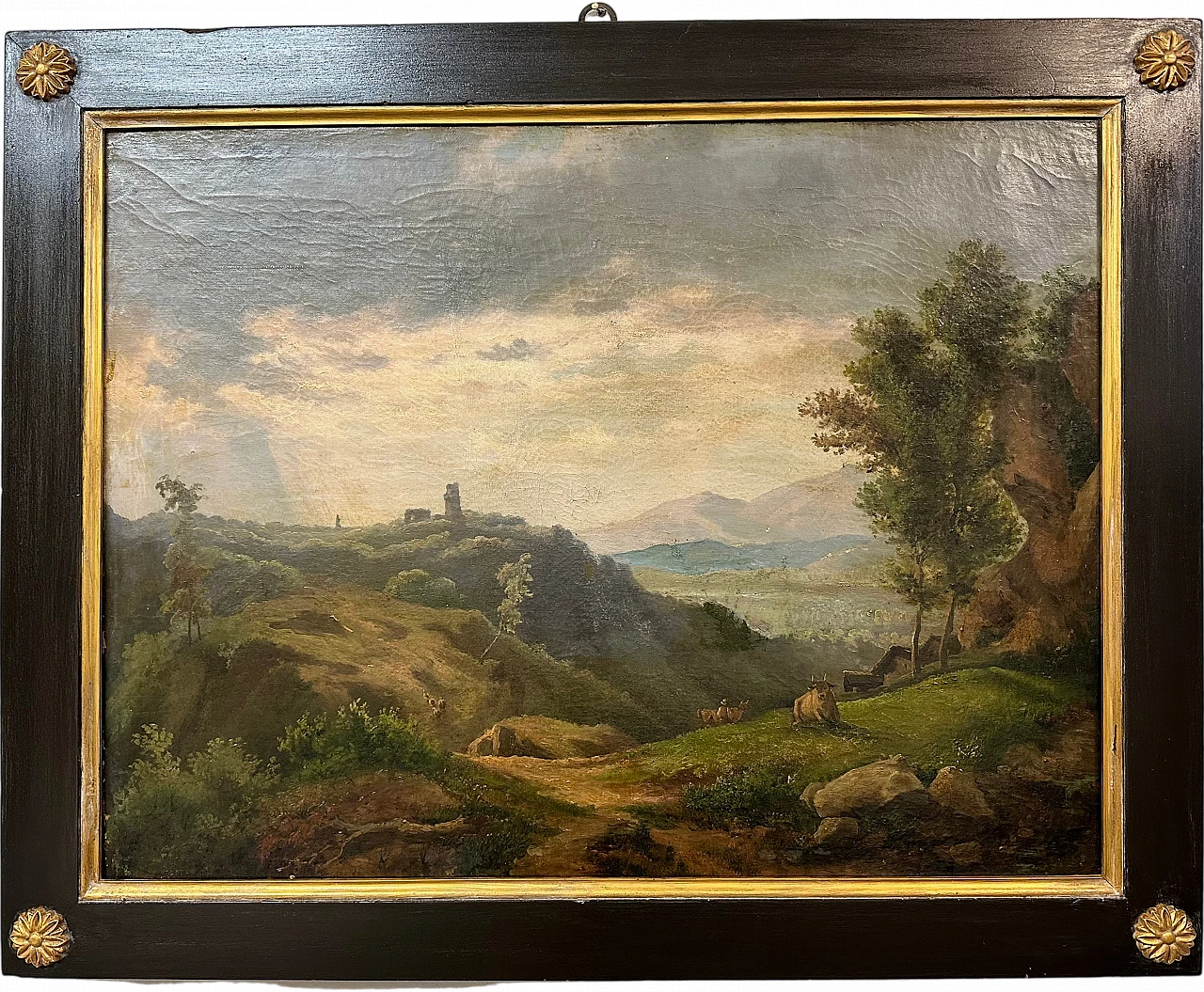 Landscape with figures, oil on canvas, 19th century 12