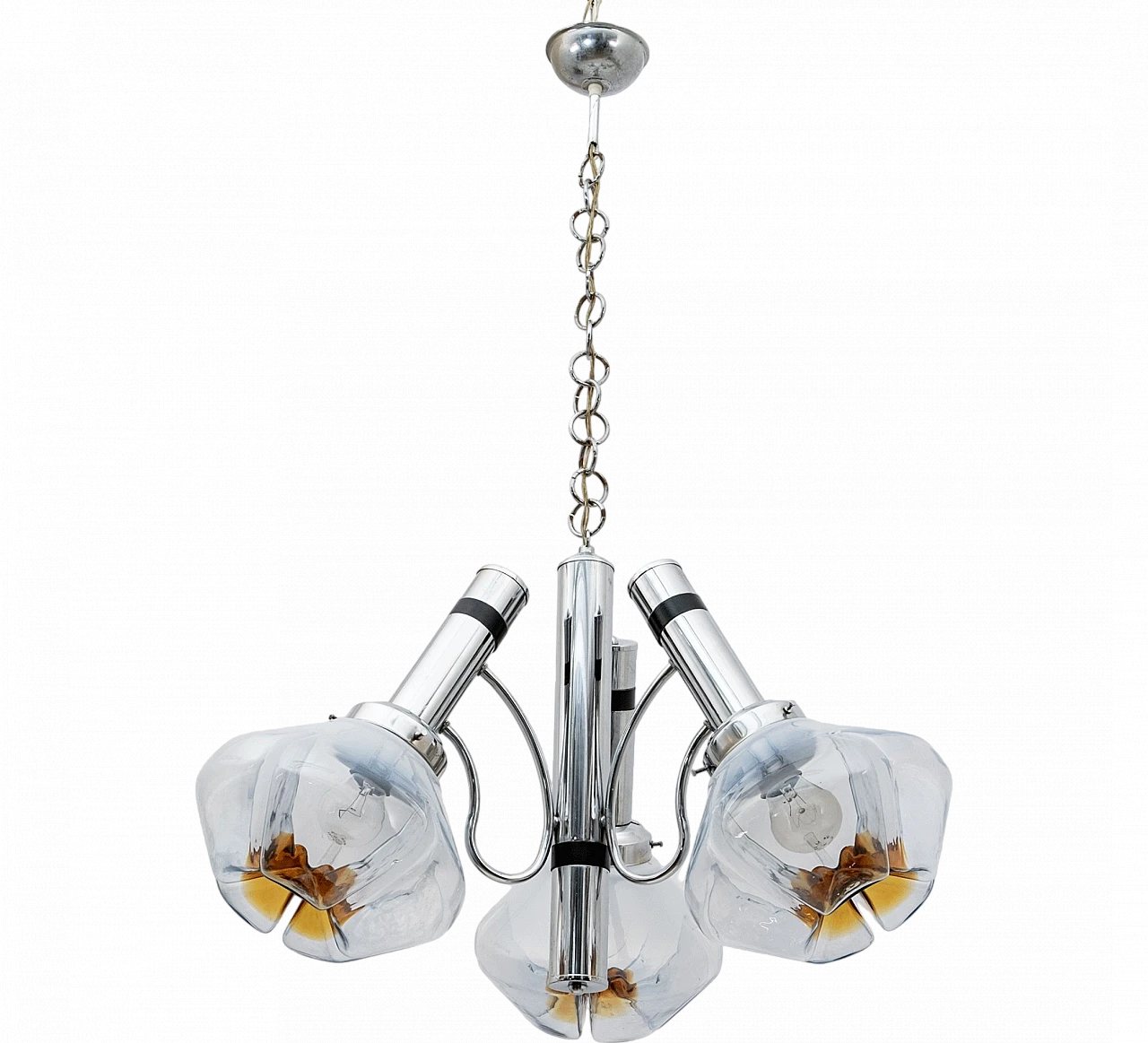 Space Age ceiling lamp in chromed metal with 3 glass globes, 1970s 8