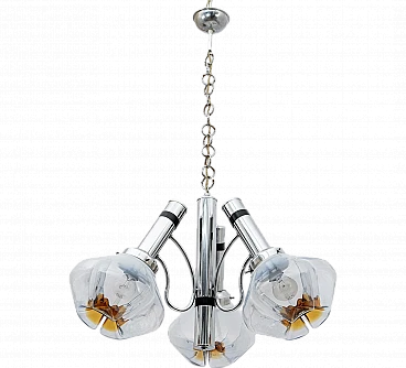 Space Age ceiling lamp in chromed metal with 3 glass globes, 1970s