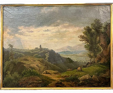 Paesaggio con figure, olio su tela, '800