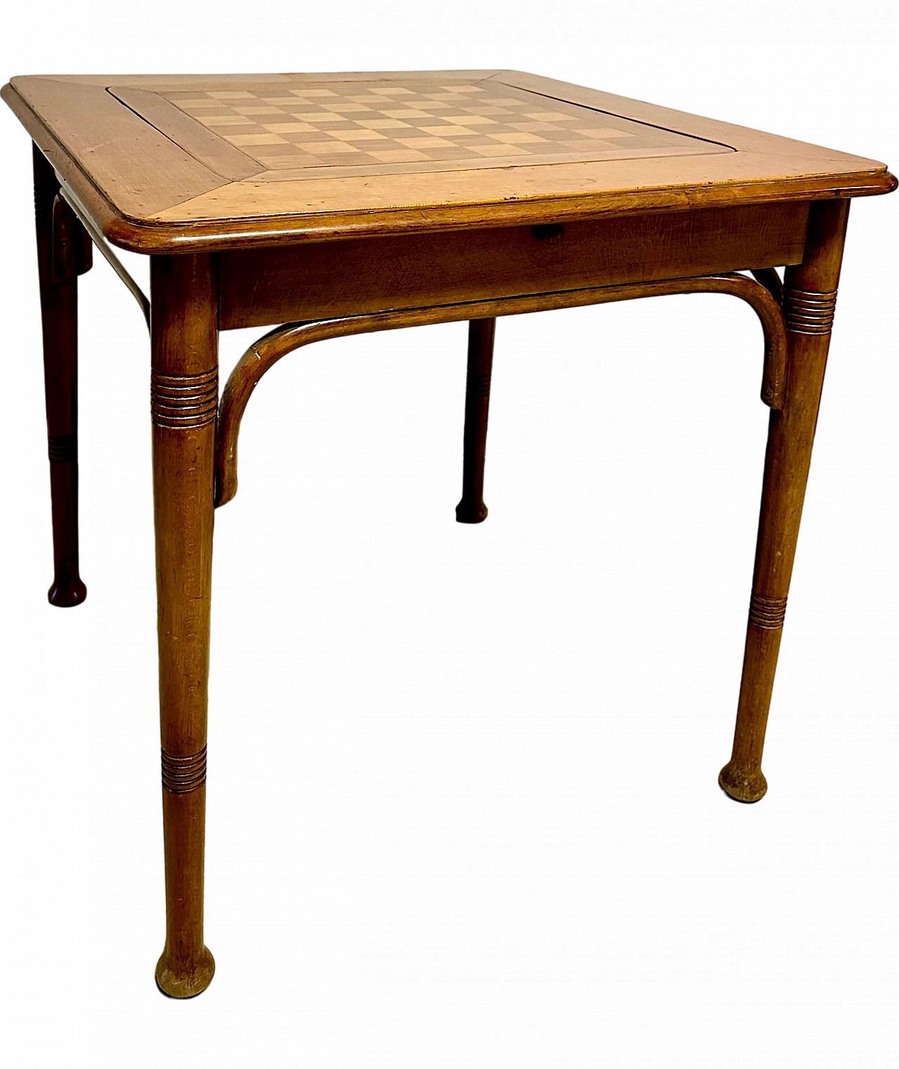 Wooden gaming table with chessboard and green fabric, 1930s 14