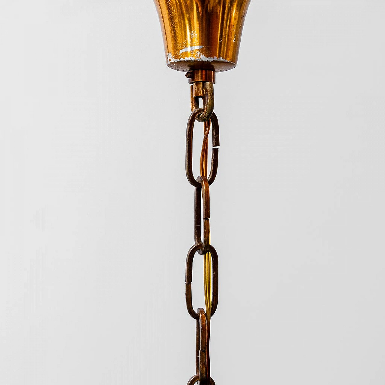 Drop-shaped opaline glass and brass chandelier, 1950s 4