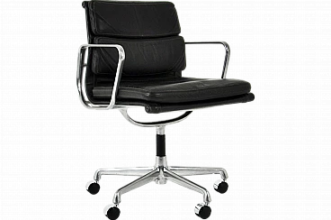 Black leather & aluminum office chair by C. & R. Eames for ICF, 1960s