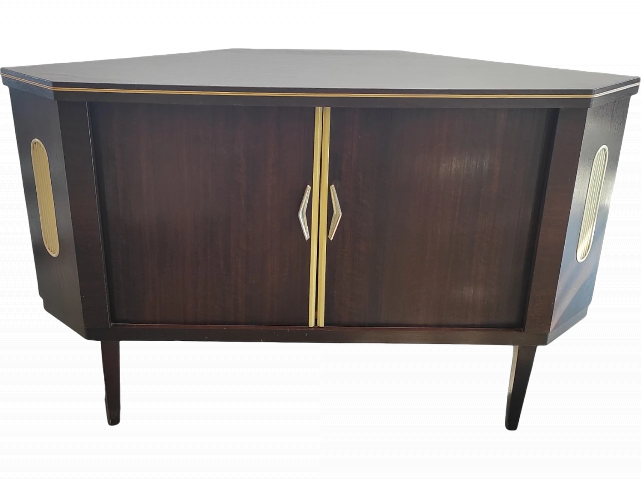 Wooden bar cabinet with 2 sliding doors & bottle holder, 1970s 15