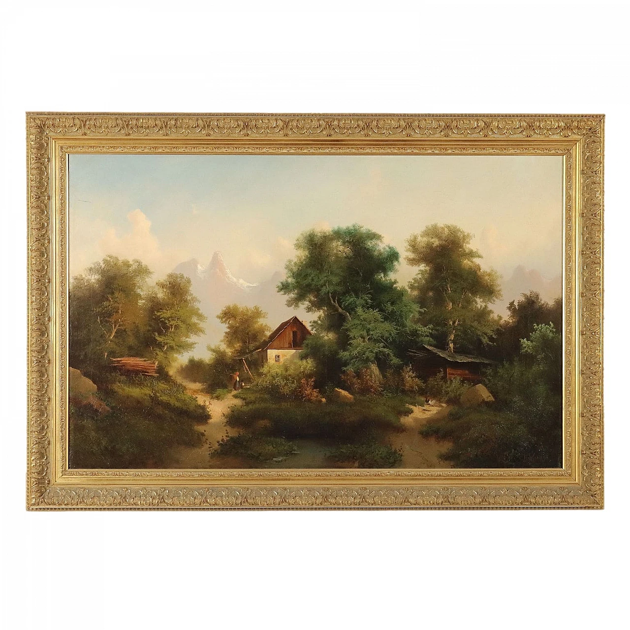 Landscape with figures and houses, oil on canvas 1