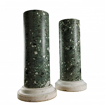 Pair of green and white Carrara marble bust holder columns, 19th century