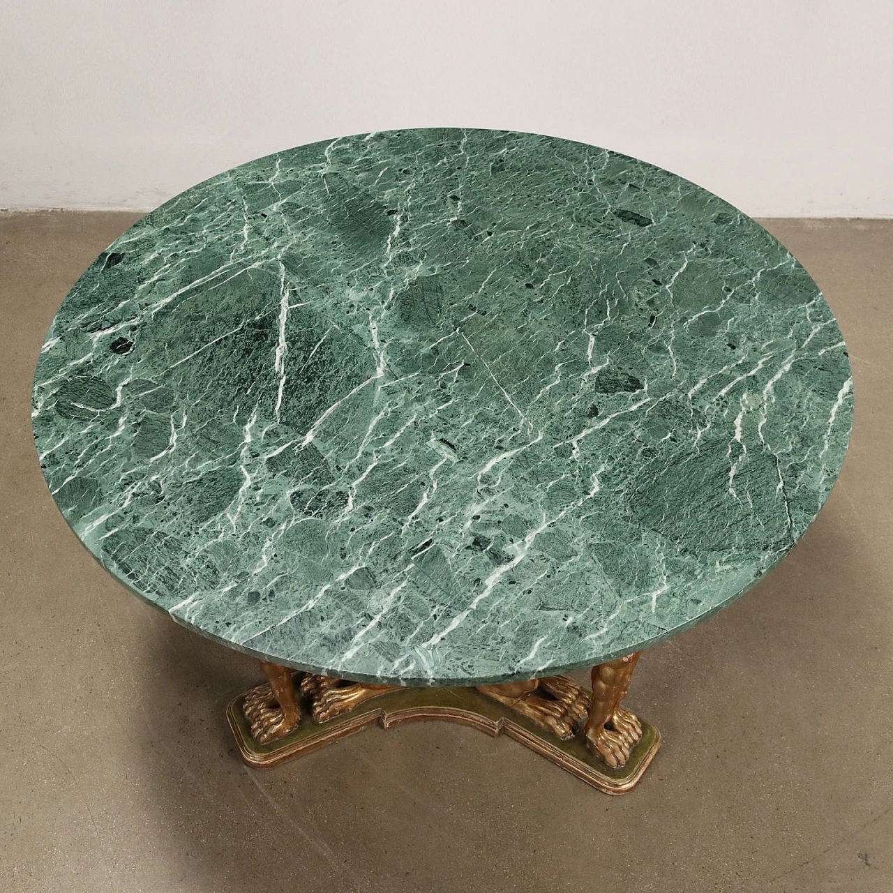 Marble round table with wooden greyhound sculptures,early 20th century 9