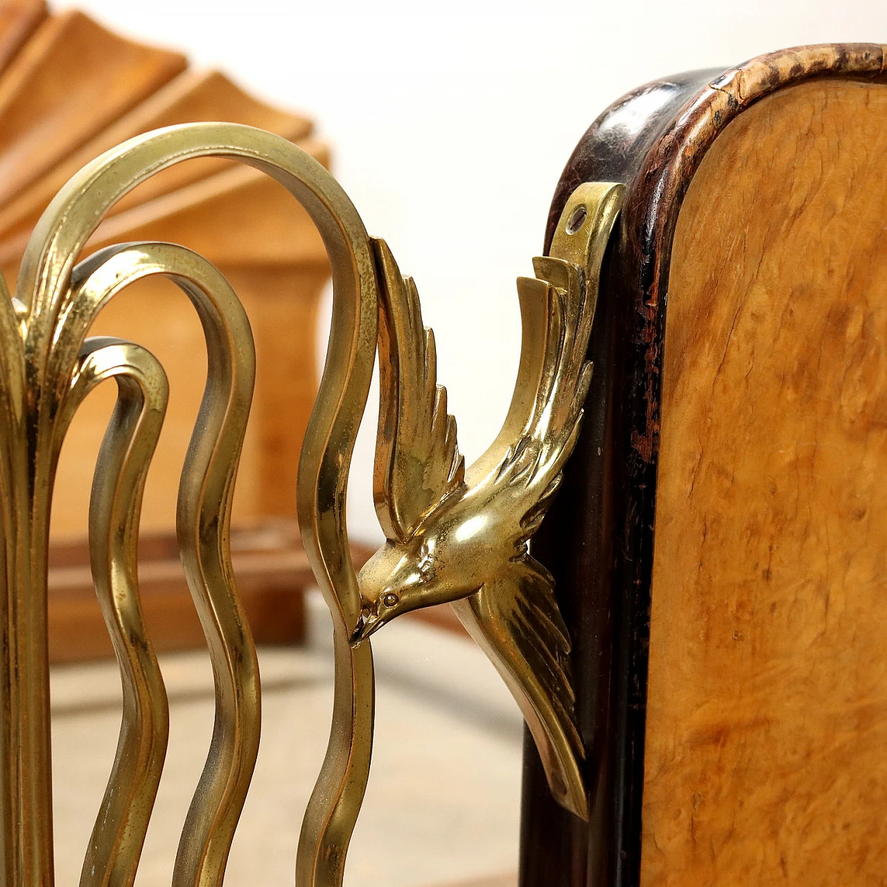 Briar-root veneered wood and brass double bed, 1940s 4