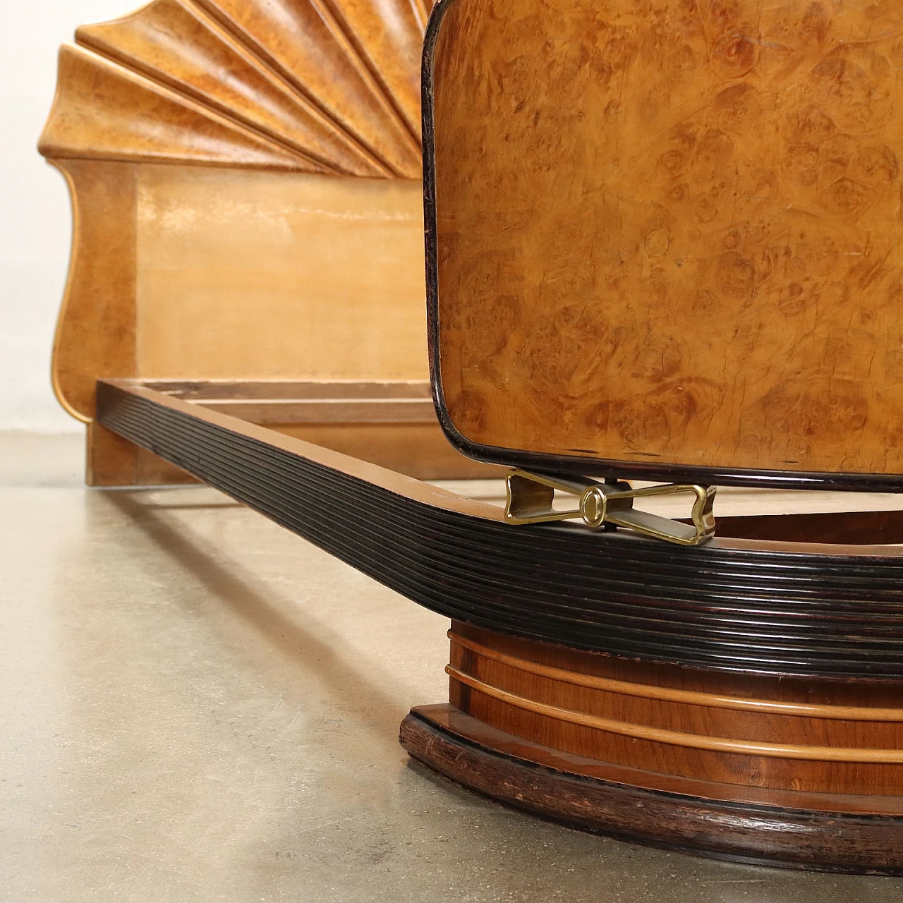 Briar-root veneered wood and brass double bed, 1940s 9