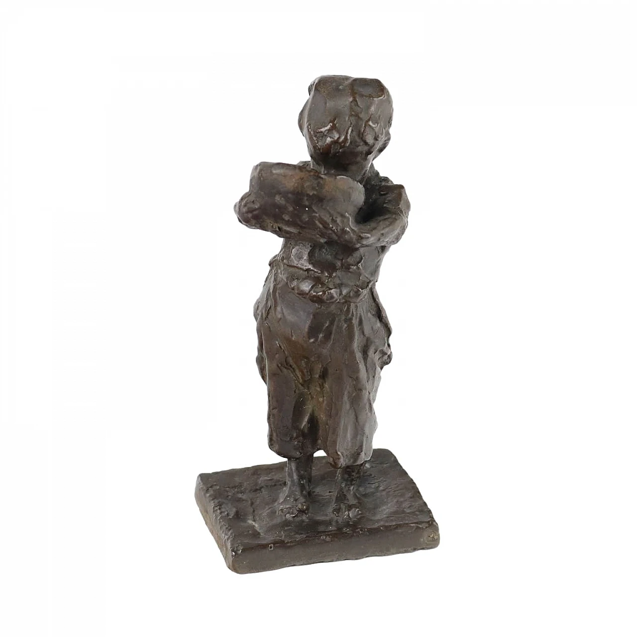 Michele Vedani, Fanciullo che beve, scultura in bronzo, inizio '900 1