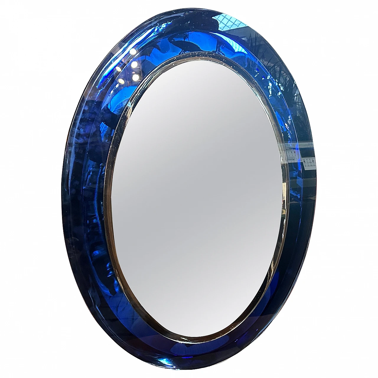 Blue oval wall mirror by Metalvetro Siena, 1970s 1